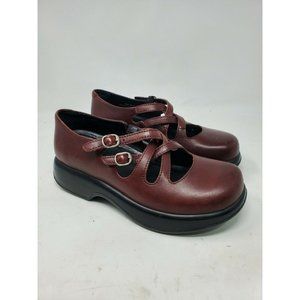 Vintage Y2K Dankso Size 38 Vamp Burgundy Chunky Cross Mary Jane Grunge Leather